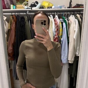 Zara Khaki Ribbed Turtleneck Sweater